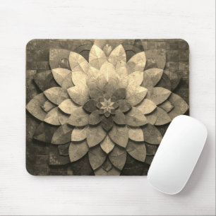 Sepia Mandala Art Textured Flower Mouse Pad