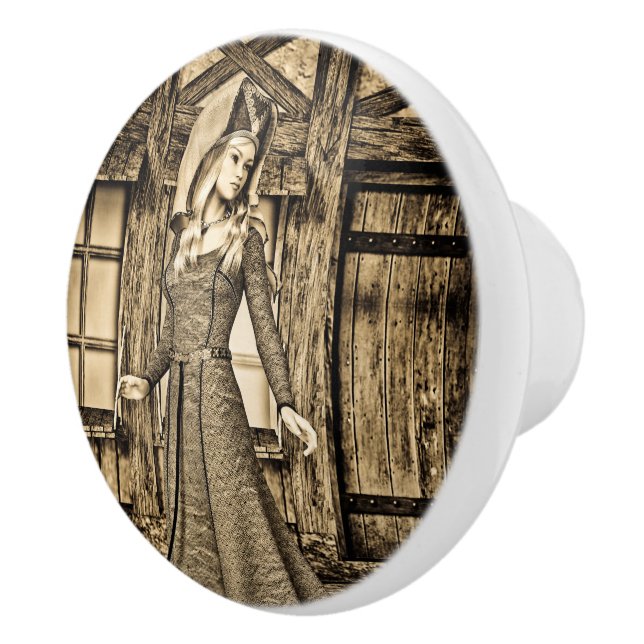 Sepia Mediaeval Princess Renaissance Art Ceramic Knob (Right)
