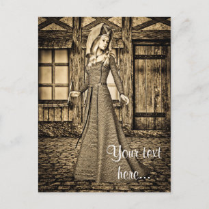 Sepia Mediaeval Princess Renaissance Art Postcard