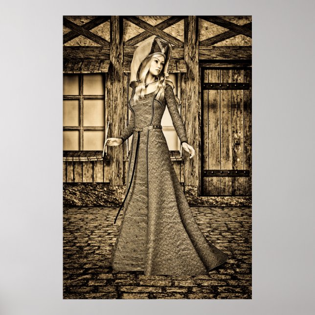 Sepia Mediaeval Princess Renaissance Art Poster (Front)