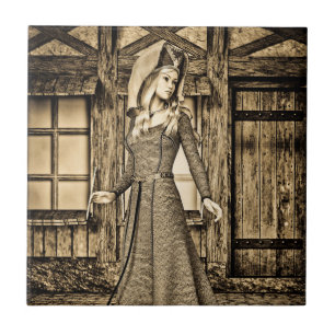 Sepia Mediaeval Princess Renaissance Art Tile