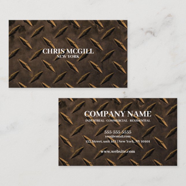 Sepia Metal Texture Custom Construction Worker Business Card (Front/Back)
