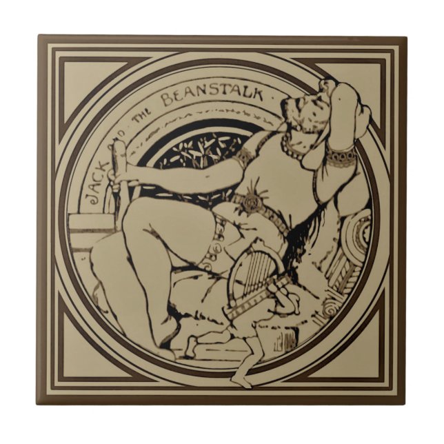 Sepia Minton Jack & Beanstalk Fairy Tale Tile (Front)