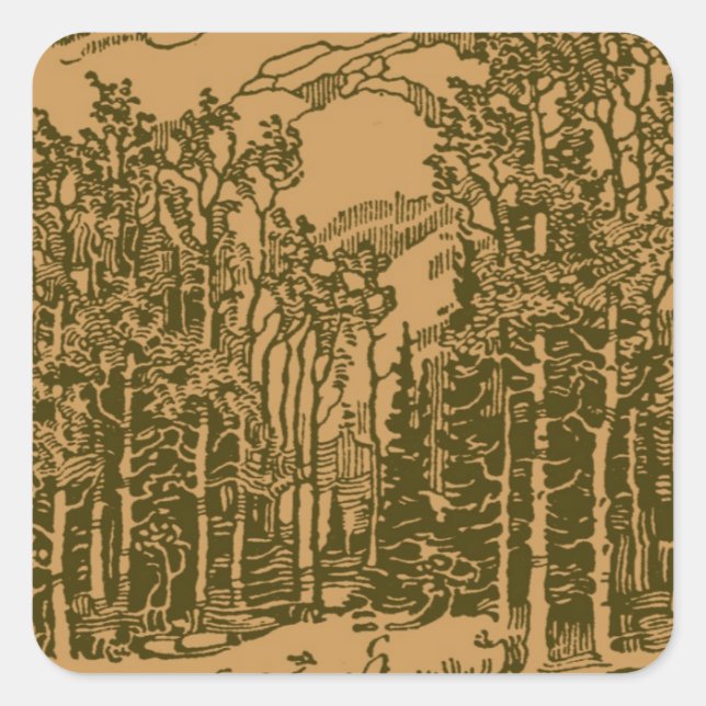 Sepia Mountains and  Forest Square Sticker (Front)
