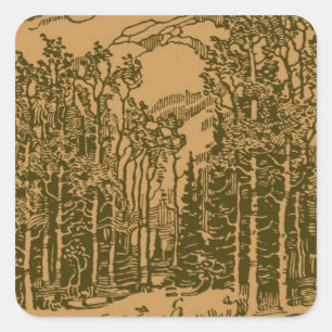 Sepia Mountains and  Forest Square Sticker