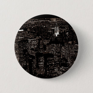 Sepia New York City Night Skyline 6 Cm Round Badge