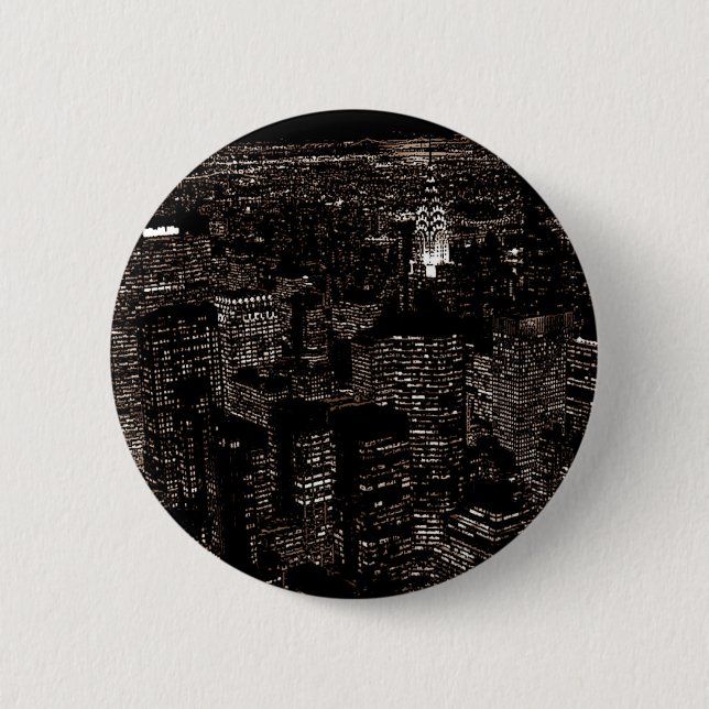 Sepia New York City Night Skyline 6 Cm Round Badge (Front)
