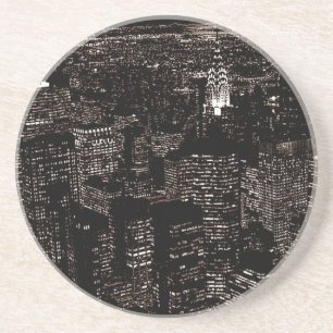 Sepia New York City Night Skyline Coaster