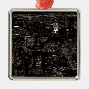 Sepia New York City Night Skyline Metal Tree Decoration