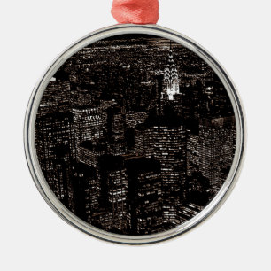 Sepia New York City Night Skyline Metal Tree Decoration