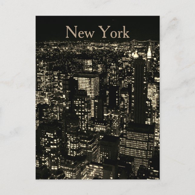 Sepia New York City Night Skyline Postcard (Front)