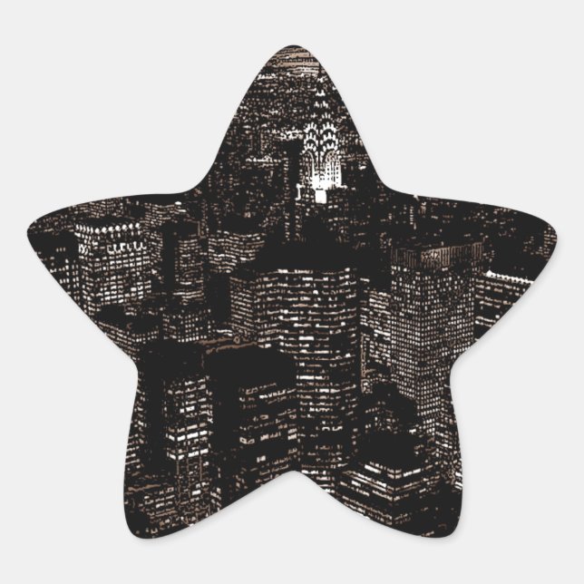 Sepia New York City Night Skyline Star Sticker (Front)
