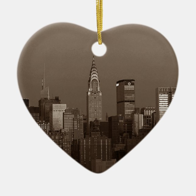 Sepia New York City Skyline Ceramic Tree Decoration (Front)