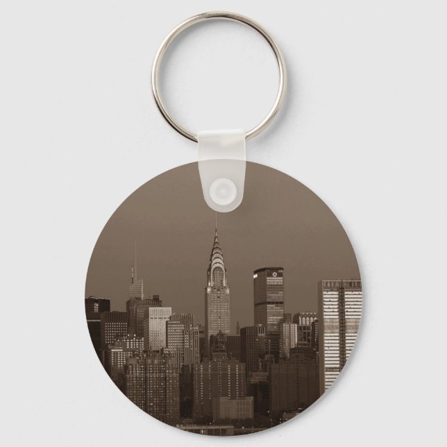 Sepia New York City Skyline Key Ring (Front)