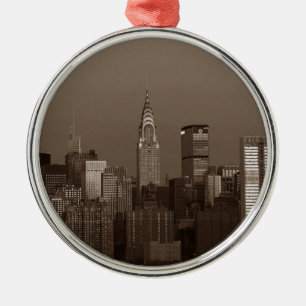 Sepia New York City Skyline Metal Tree Decoration