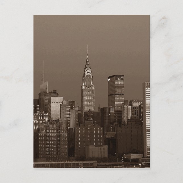 Sepia New York City Skyline Postcard (Front)