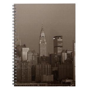 Sepia New York City Skyline Spiral Notebook