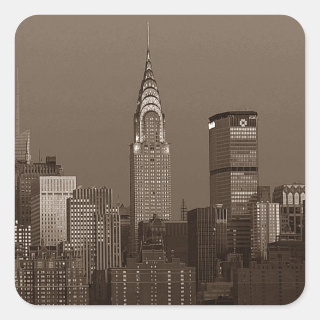 Sepia New York City Skyline Square Sticker (Front)