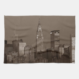 Sepia New York City Skyline Tea Towel