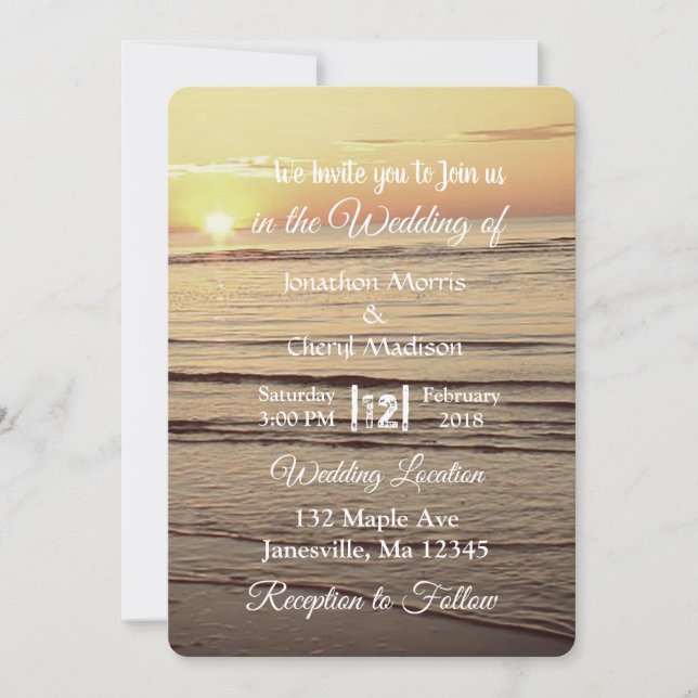 Sepia Ocean Waves Sunset Wedding Invitations (Front)