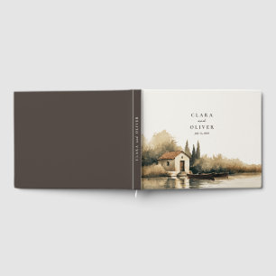 Sepia Olive Script Tuscan Italy Lakeside Wedding Guest Book