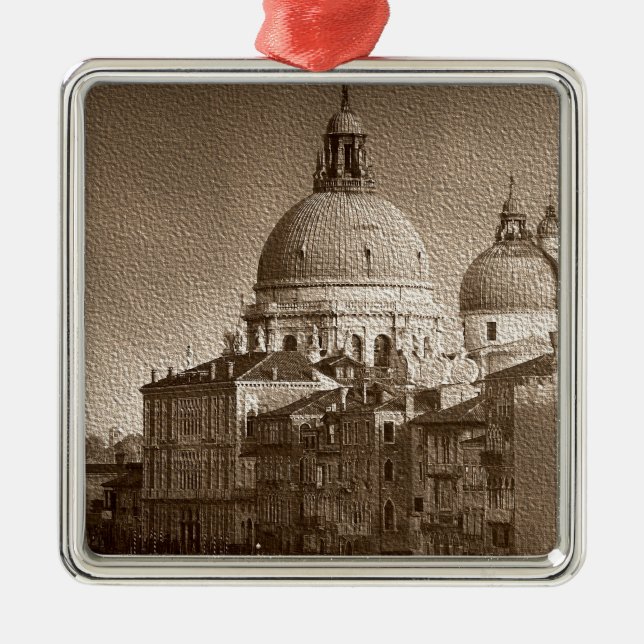 Sepia Paper Effect Venice Grand Canal Metal Tree Decoration (Front)