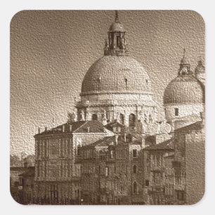 Sepia Paper Effect Venice Grand Canal Square Sticker
