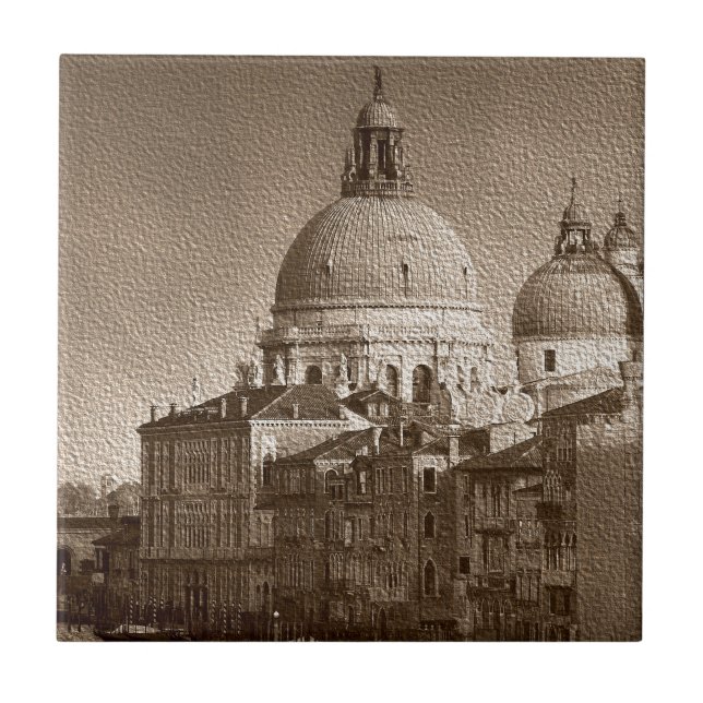 Sepia Paper Effect Venice Grand Canal Tile (Front)