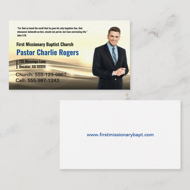 Sepia Pastor or Deacon Photo Church Business Card (Front/Back)
