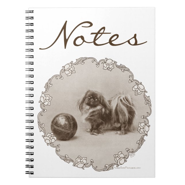 Sepia Pekingese Portrait Spiral Notebook (Front)