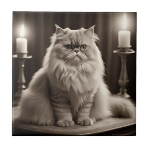 Sepia Persian Cat Portrait Timeless Elegant Tile
