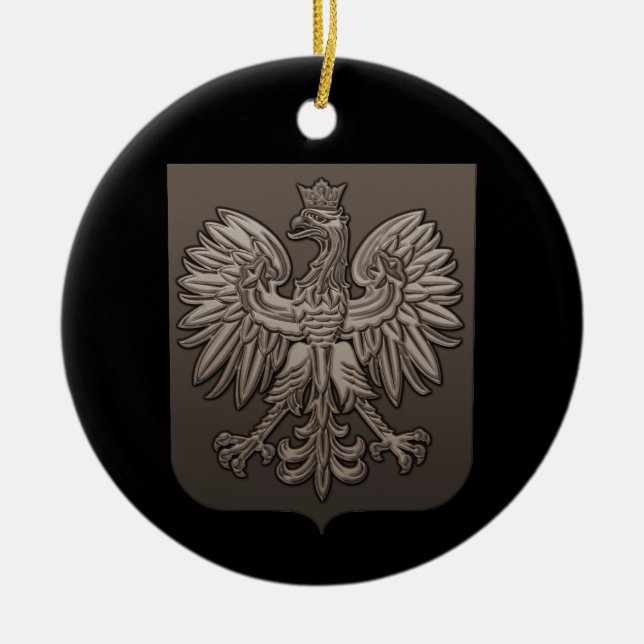 Sepia Polish Eagle Shield Ceramic Tree Decoration (Front)