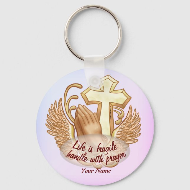 Sepia  Prayer Hands Christian Key Ring (Front)