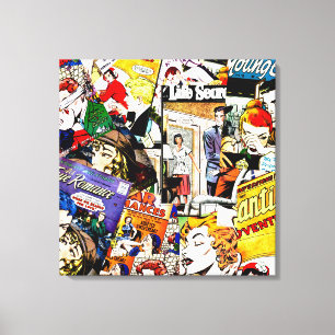 Sepia Romance Comic Book Cover Jumble Collage Canvas Print