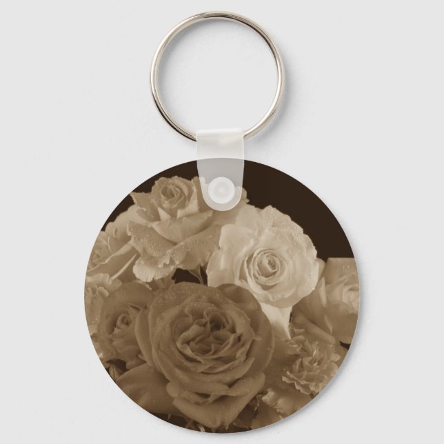 Sepia Rose Bouquet Key Ring (Front)