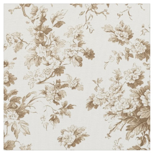 Sepia Rose Branch Toile Pattern Fabric (Close Up)