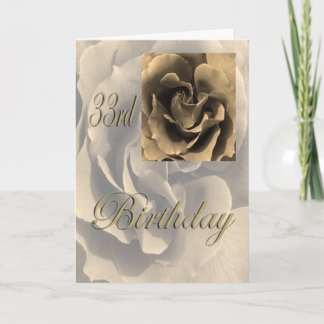 Sepia Rose Happy 33rd Birthday Card (Front)