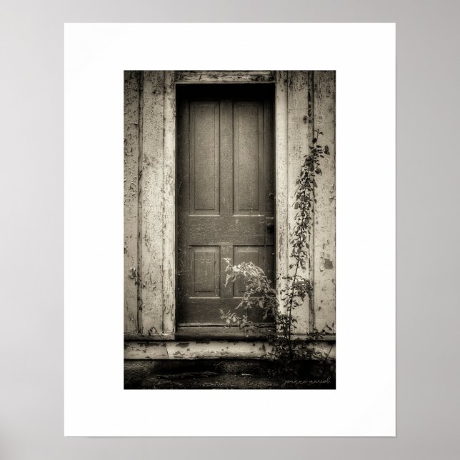 Sepia Rustic Abandoned Building Door Poster Print (Front)