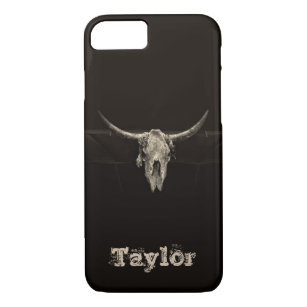 Sepia rustic buffalo skull with horns iPhone 8/7 case