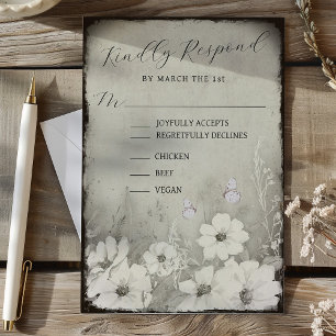 Sepia Rustic Butterfly Wildflower Wedding RSVP Card