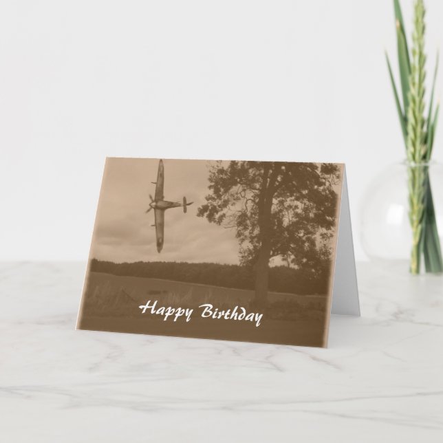 Sepia Spitfire Happy Birthday Card (Front)