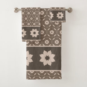 Sepia Star Flower Seamless Pattern Design Bath Towel Set