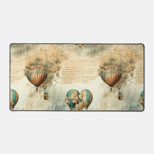 Sepia Steampunk Hot Air Balloon Globe Map Desk Mat