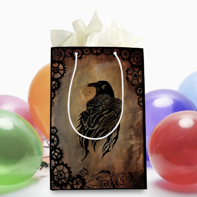  Sepia Stone Tribal Clockwork Gears Black Raven  Medium Gift Bag (Creator Uploaded)