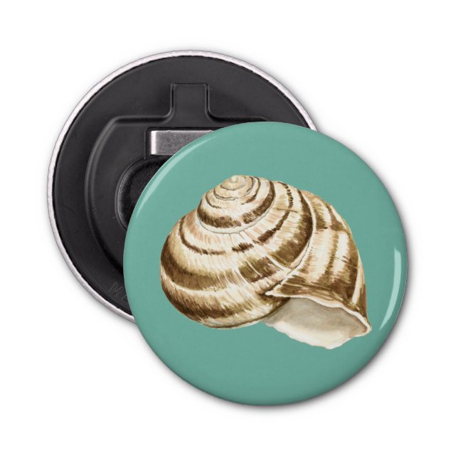 Sepia Striped Shell on Teal Bottle Opener (Front)