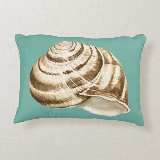 Sepia Striped Shell on Teal Decorative Cushion (Back)
