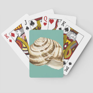 Sepia Striped Shell on Teal Playing Cards