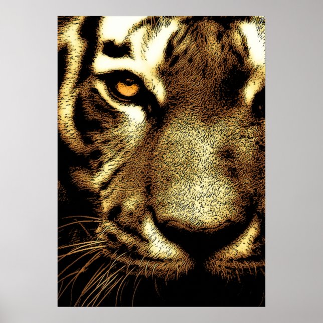 Sepia Sumatran Borneo Tiger Eye Artwork Poster (Front)