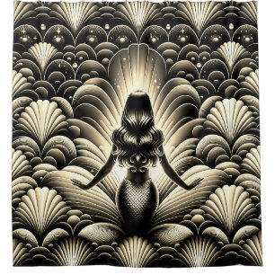 “Sepia-Tinted Mermaid Elegance - Vintage Fantasy" Shower Curtain