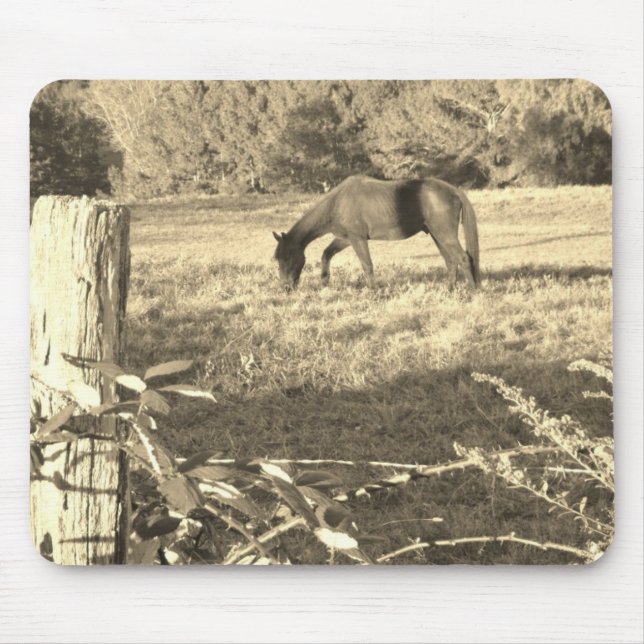 Sepia tone Brown horse and fence Mouse Pad (Front)